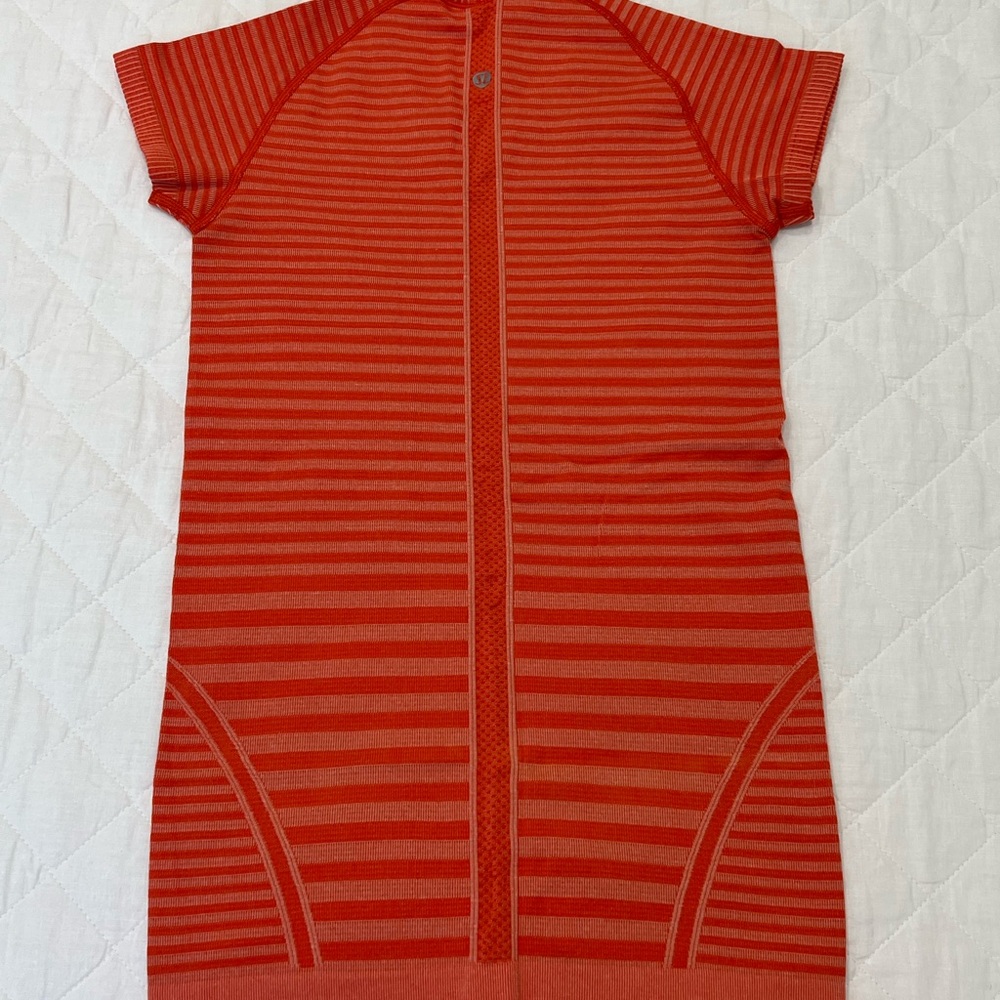 lululemon athletica orange Striped Short Sleeve Tee